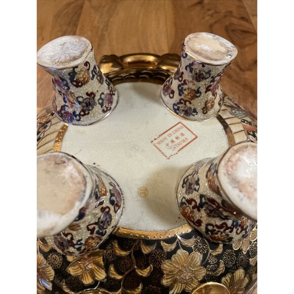 VTG Satsuma Hand Painted Decorated Moriage & Gilt Geishas Covered Footed Dish - Picture 10 of 16